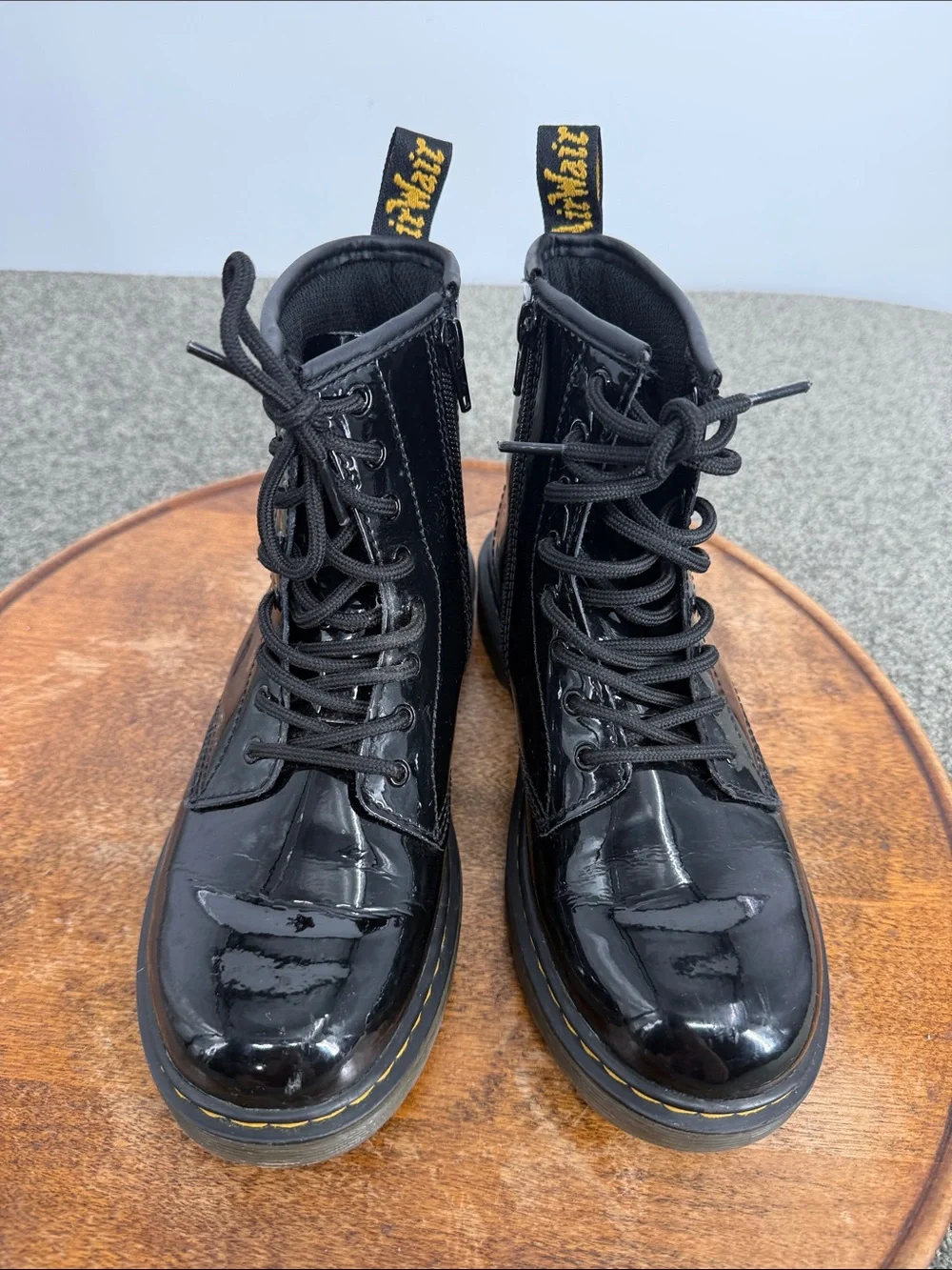 Dr. Martens Boot Girls 4 Wm 5 Black Patent Lace-Up Combat DM Docs Inside Zip